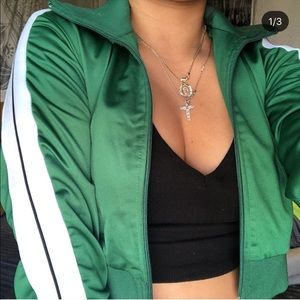 Green cropped track sweater
